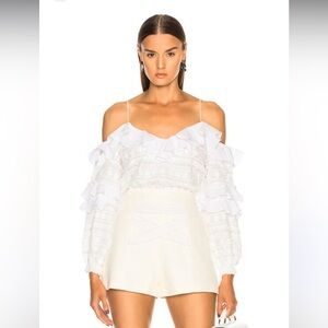 ALEXIS Damini Cold-Shoulder Embroidered White Ruffle Fun Blouse Top Size S
